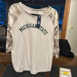 NWT MSU 3/4 white/grey Camo Tee Shirt. Size Women’s Large